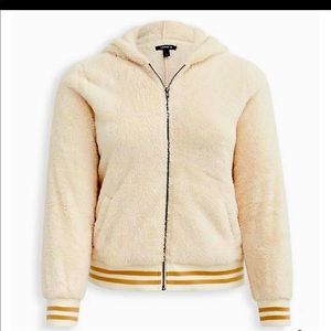 Ivory Sherpa Varsity Bomber Jacket! NWT